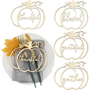 12 Pieces 48 Pcs Thanksgiving Table Decor Pumpkin Wooden Plate Decor Fall Thankful Grateful Blessed Place Card Pumpkin Wood Cutouts Settings Table Decor Thanksgiving Decorations Rustic Letter Sign