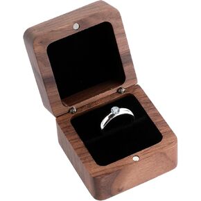 Giantree Wooden Ring Box, SmallEngagement Ring Holder Box with 2 Slots, Square Wedding Ring Box for Ring, Retro Ring Holder Box Double Ring Holder Case Box for Wedding Proposal Ceremony(Double Slots)