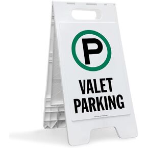 SmartSign 25 x 12 inch “Valet Parking" Two-Sided Folding Floor Sign, Digitally Printed Plastic, Green, Black & White