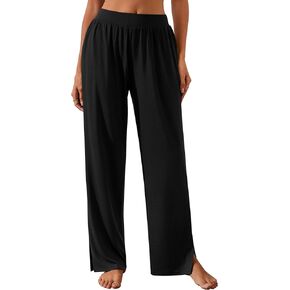 Neer Womens Lounge Yoga Pants Wide Leg Side Slit Sweatpants with Pockets Casual Loose Cozy Pant Comfy Flowy Joggers(Black,M)