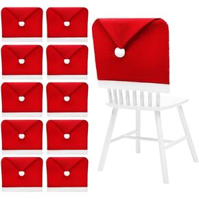 10 Pcs Christmas Chair Covers Christmas Chair Back Covers, Santa Claus Hat Slipcover Christmas Seats Cover Party Chair Protectors for Christmas Dining Room Kitchen
