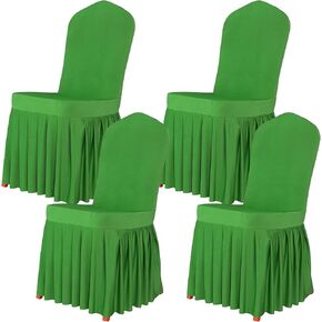 Dining Chair Covers with Skirt, Dining Room Chair Covers Set of 4, Stretch Parsons Chair Slipcover for Kitchen Wedding Party Banquet (Black)