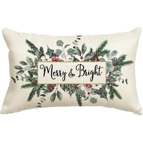 AVOIN colorlife Christmas Merry & Bright Eucalyptus Mistletoe Throw Pillow Cover, 12 x 20 Inch Winter Holiday Cushion Case Decoration for Sofa Couch