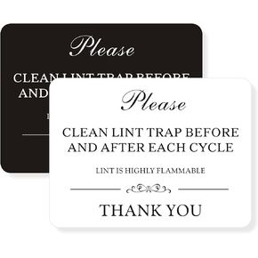 Please Clean Lint Trap Sign,Magnetic Airbnb Signs,Airbnb Essentials for Hosts,Laundry Room Sign for Guests (Black+White,3.5 * 4.75inch)