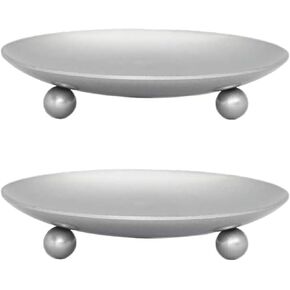 Pillar Candle Holders Set of 2, Iron Pillar Candle Stand, Vintage Pillar Candle Plate Tray, Metal Candle Pedestal, Decorative Candle Stick Wax Holder for Aromatherapy Christmas, Silver