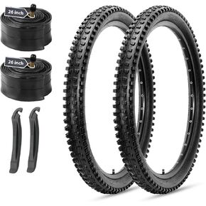 MOHEGIA Mountain Bike Tires Set: 2 Pack 26x2.4/27.5x2.4/ 29x2.4 Inch Folding Bicycle Tires Replacement and Pair 26/27.5/29 Inch Inner Tubes Schrader Valve with Tire Levers