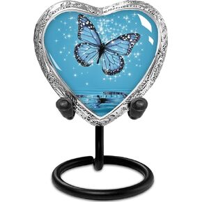 Heart Shaped Keepsake Cremation Urns for Human Ashes - Light Blue Butterfly Small Keepsake Urn for Men Women Children Pets - Burial Urns
