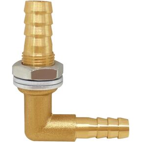 Joywayus 5/16 x 3/8 Hose Barb Reducer Thru-Bulk Head Hex Union 90 Degree L Right Angle Elbow Barbed Brass Fitting with Flat Washer Gasket Water/Fuel/Air