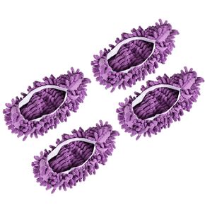 MECCANIXITY Washable Cleaning Shoes Cover Multifunction Chenille Duster Mop Slippers Foot Socks for House Floor, Pack of 4 Purple