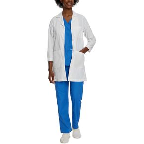 Landau Relaxed Fit 3-Pocket 4-Button Full-Length Lab Coat for Women 3155 White 14T