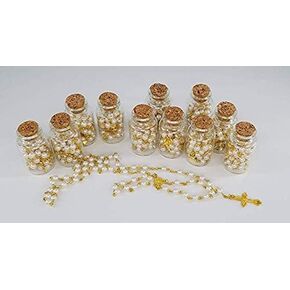 YRP 12 Rosary in Glass Jar Bottle Beads Gold Catholic Crucifix Necklace Jesus Christ