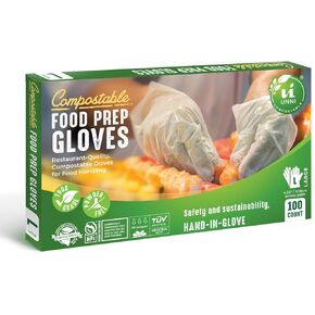 UNNI Compostable Food Prep Gloves, Restaurant-Quality, For Food Handling, Powder-Free, 100 Count, Medium, Earth Friendly Highest ASTM D6400, US BPI, CMA & Europe OK Compost Certified, San Francisco