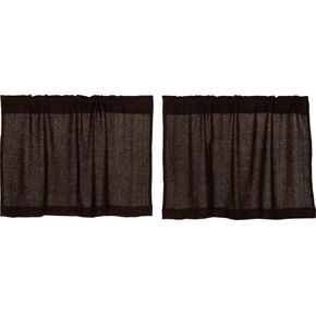 VHC Brands Burlap Chocolate Tier Set of 2 L24xW36 Country Curtains, Dark Brown