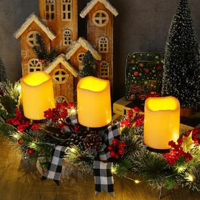 LED Christmas Candle Holder Centerpiece with 3 Candle Led Battery Operated Artificial Christmas Table Decorations Base Candelabrum for Dining Room Kitchen Indoor Home(Black and Red)