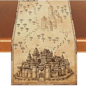 Linen Halloween Magical Castle Table Runner Welcome Wizards Halloween Birthday Party Decorations and Supplies for Home Kitchen Dining Room Table-13×72''