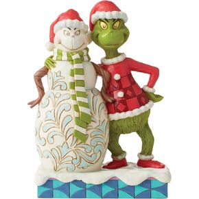 Enesco Dr. Seuss Grinch by Jim Shore Grinning Grin and Snowman Santa Grinch Figurine, Resin Hand Painted Crafted Collectible Christmas Figurines Home Decor Shelf Statue Gift, 7.8 Inch, Multicolor