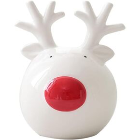 KiaoTime Porcelain Christmas Deer Figurine, Animal Reindeer Decor Deer Statues Sculpture Christmas Tabletop Decoration Ornaments for Mantel Shelf Fireplace Home Décor Figurines