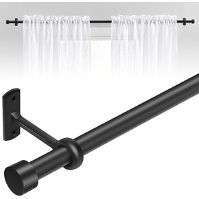 Matte Black Curtain Rods for Windows 32 to 240(2.5-20 Feet), Extra long 1 Inch Black Curtain Rod, Heavy Duty Drapery Rods with Adjustable Curtain Rods, Outdoor Modern Curtain Rod with Simple End Caps