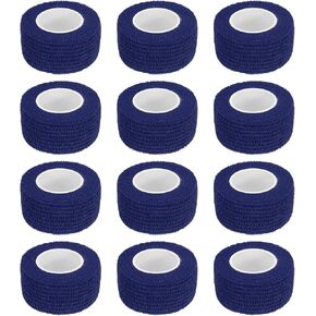 MECCANIXITY 12 Pack Elastic Cohesive Bandage Wrap 1 Inch x 5 Yards Breathable Self Adhesive Athletic Tape Roll Navy Blue for Sports Wrist Ankle Support