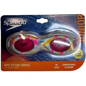 Speedo Jr. Glide Print Recreation Swimming Goggles for Kids, Pink Lenses, Ages 6-14 Years, Anti-Fog, UV Protection, Comfortable Fit, Durable Design, Ideal for Swimming Lessons in Saudi Arabia