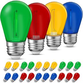 24 Pcs Christmas Colored LED String Light Bulbs Plastic Waterproof S14 Replacement Bulbs E26 Base 1 Watt LED Bulb for Indoor Outdoor String Lights Christmas Decoration(Multicolor)