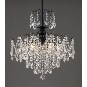 Q&S Crystal Chandelier for Dining Room,Modern Black Crystal Pendant Light,6 Lights for Kitchen Island Entryway Bathroom Office Bar UL Listed