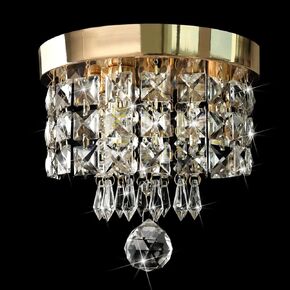 CRYSTOP Flush Mount Mini Crystal Chandelier, Modern Gold Crystal Rain Drop Ceiling Light Fixture 8" x 7.3" Chandeliers Pendant Ceiling Lamp for Dining Room, Bedroom, Bathroom, Closet, Entryway