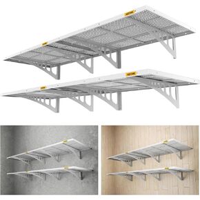 2pack-1.64x4ft Garage Storage Rack Floating Wall Shelves Garage Shelves Heavy Duty Sturdy Wall Shelves Wall Mounted Shelves (White)