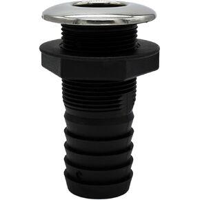 MARINE CITY 2.36 Inches Head Diameter Nylon Thru-Hull/Through Hull with 316 Grade Stainless Steel Trim Cover and Rubber Flapper for 1.5 Inches Hose for Boats - Yachts - Marine Vehicles (Pack of 1)