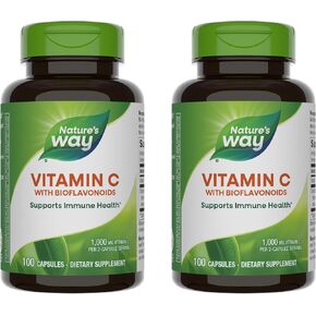 Nature's Way Vitamin C 500 mg with Bioflavonoids, 1000 mg Vitamin C per Serving, 100 Capsules, Pack of 2