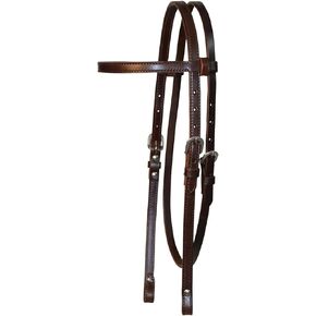 Circle Y Chicago Screw End Smooth Browband Headstall - Equestrian Leather Stainless Steel Hardware Horse Headstall with Plain Browband, 5/8" Width