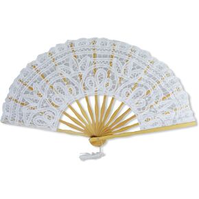 Lace Hand Fan White Open Length 50cm / 20" by Gothi Creations Bridal, Dance, Party Favours (White)