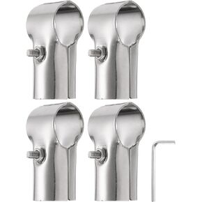 uxcell 6Pcs 180 Degree Structural Pipe Connectors 2 Way End Rails Clamp with Wrench Stainless Steel Corner Pipe Fittings for DIY Shelf Garden Support 1.3"/1.2" Fit Pipe Dia, Silvery