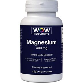 WOW Supplements Magnesium 400 mg Capsules - Magnesium Supplement for Men and Women - Magnesium Aspartate, Magnesium Oxide & Magnesium Citrate 400mg Capsules Blend - Magnesium Vitamins - 180 Capsules