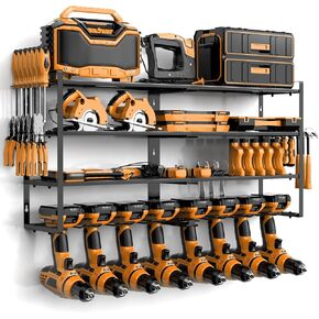 Power Tool Organizers Wall Mount, Power Drill Tool Holder, 4 Layer Tool Rack 8 Drill Holder Wall Mount and Storage Rack for Garage Organization, Heavy Duty Tool Organizer Shelf