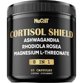 8in1 Cortisol Shield - Ashwagandha and Magnesium L-threonate, Rhodiola Rosea, Lions Mane, Sea Moss, Turmeric, St Jonh's Wort - Mind& Mood Balance, Rest Well, Support Immume - 60 Capsules
