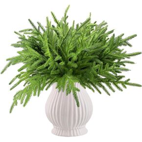 6 pcs Christmas Norfolk Pine Branches Christmas Greenery Stems Evergreen Branches Norfolk Pine Stems for Decorating Christmas Indoor Home Decor