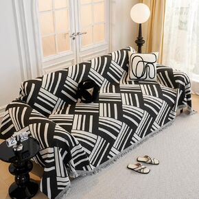 EVENHUG Couch Cover Boho Sofa Covers Washable Chenille Sectional Couch Covers Blanket Black Grey Sofa Slipcovers Loveseat Futon L Shaped Couch Cushion Covers for Pet Dogs,Kids,71"X134"