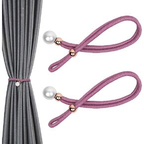 2 Pack Curtain Tiebacks, Adjustable Pull-Out Rope Tie Back with Large Imitation Pearl Decorative Style Curtain Holdbacks for Sheer and Blackout Drape (Pink)