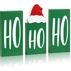 Christmas Ho Ho Wood Decor, Ho Ho Wood Christmas Blocks for Table Party Decor, Xmas Wooden Tabletop Sign 4 Pieces (White)
