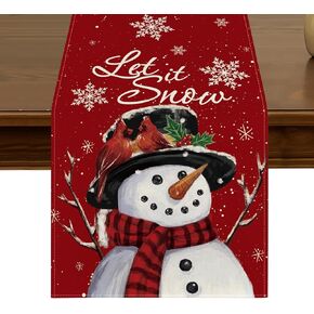 Let It Snow Blue Snowman Winter Christmas Table Runner 13x72 Inch Seasonal Xmas Trees Kitchen Dining Table Decor for Indoor Outdoor Farmhouse Home Party Decoration ZQ71