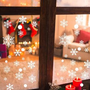 136PCS Christmas Window Clings-9 Sheets Gnome Window Decals Christmas Snowflake Static Clings for Glass Windows for Xmas Holiday