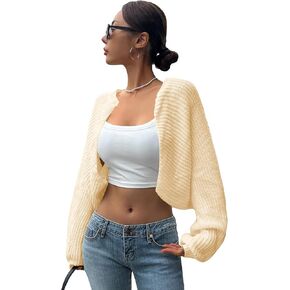 Women's Open Front Cardigan Sweater Long Sleeve Knit Bolero Shrug Cropped Cardigan Y2k Trendy