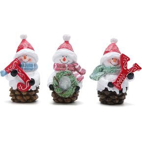 Hodao 3 PCS Christmas Joy Snowman Decorations Xmas Snowman Figurines Winter Decor Handmade Snowman Figurines for Xmas Decor Gift - Christmas Party Home Snowman Decorations