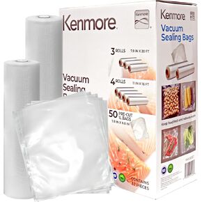 Vacuum Sealer Bags Set for FoodSaver Bag Nesco NutriChef Bonsenkitchen Kenmore BPA-Free Heat-Seal Textured Bags Sous-Vide 57 Jumbo Pack (50 Precut Bags-8"x10" 3 Rolls-8"x 20" 4 Rolls-11"x16")