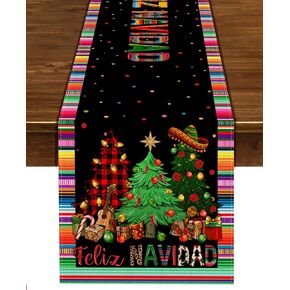 Nepnuser Feliz Navidad Table Runner Mexican Christmas Winter Holiday Party Decoration Home Kitchen Dining Room Decor (Pattern-B, 13" x 72")
