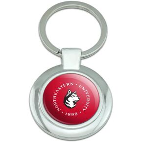 GRAPHICS & MORE Northeastern University Primary Logo Keychain Classy Round Chrome Plated Metal