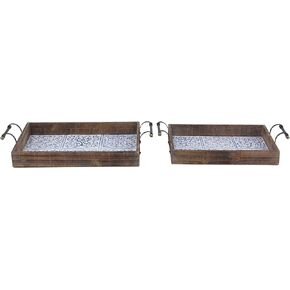 Deco 79 Farmhouse Metal Tray Set, 13"W x 4"H, Gray, Brown