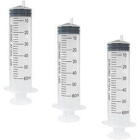 3 pcs 60ML/CC Plastic Syringe Disposable Individual Sealed Wrap Without Needle with Measurement for Scientific Feeding Pets Labs Watering Dispensing