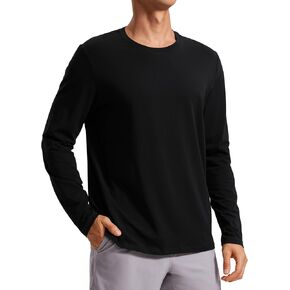 CRZ YOGA Pima Cotton Long Sleeve Shirts for Men Crew Neck Basic Casual T-Shirts Breathable Workout Comfort Tops